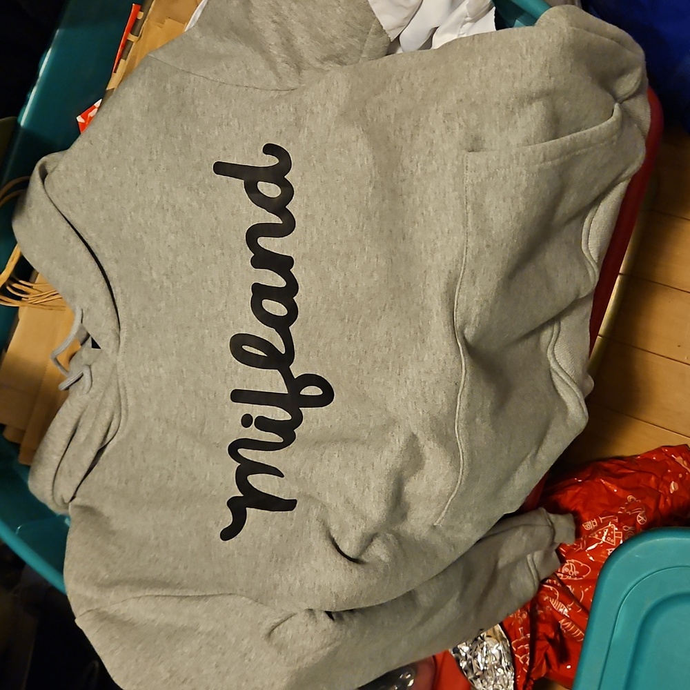 Mifland grey streetwear script logo text solid hoodie